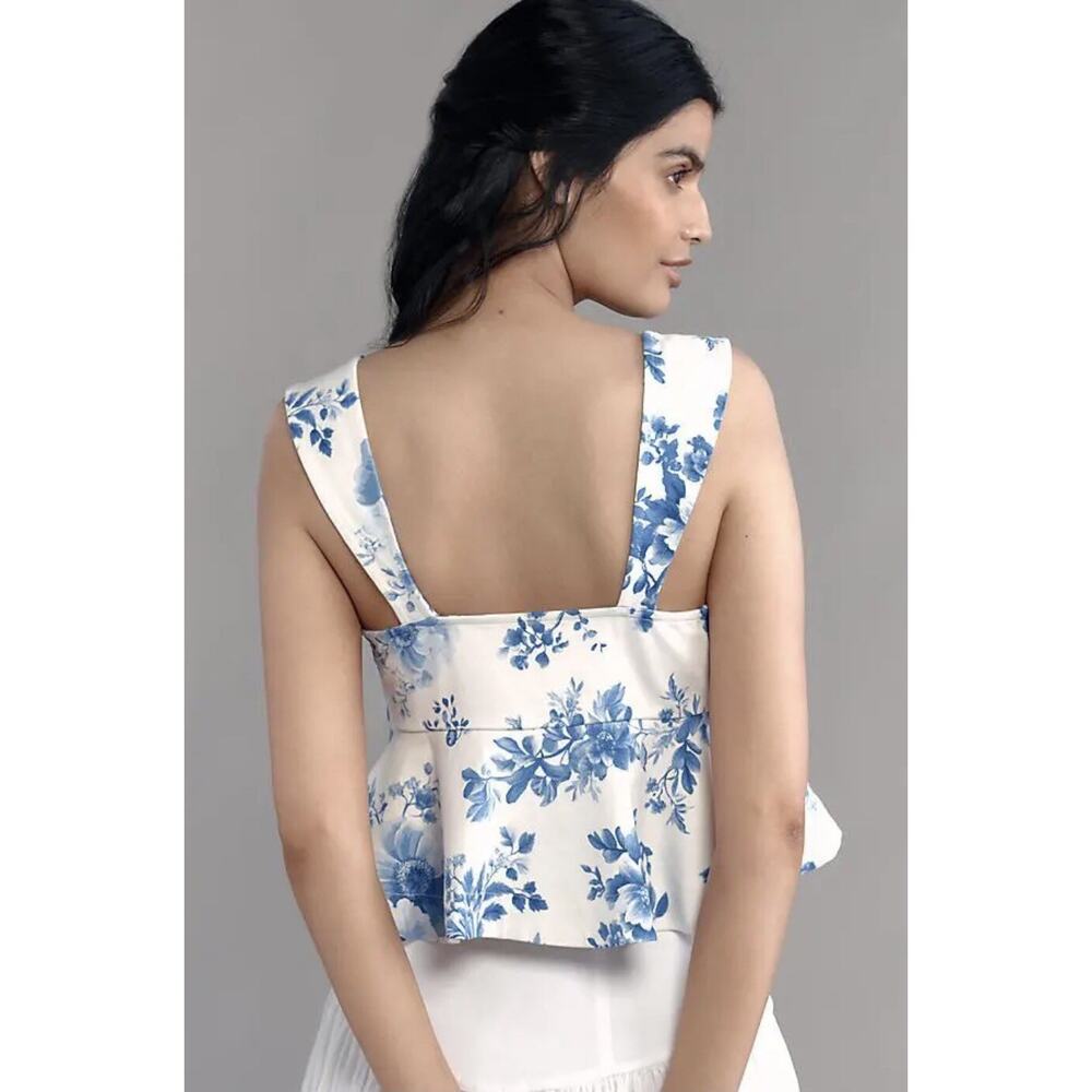 MAEVE Square Neck Peplum Top XS White Blue Floral Romantic Cottagecore Retro NWT - Picture 2 of 10